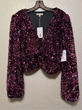 Skies Are Blue Sequin Twist Crop Top
